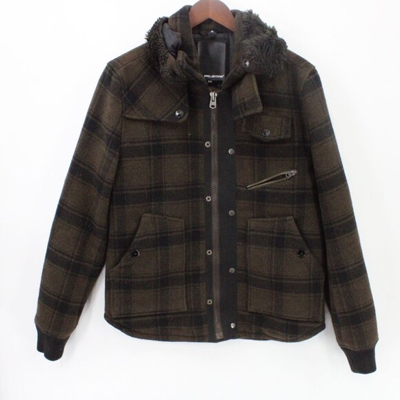 Projek Raw Lumber Jacket Mens Brown Plaid Full Zip Outdoor Multi Pocket Lined M - Picture 1 of 9